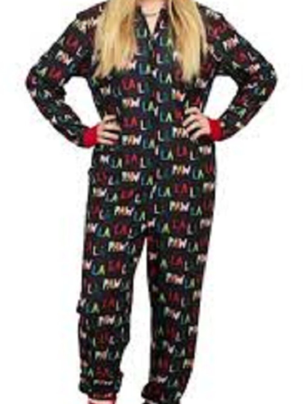Merry Makings New La La Paw Black Red Holiday One Piece Zip Pajamas Size L/XL